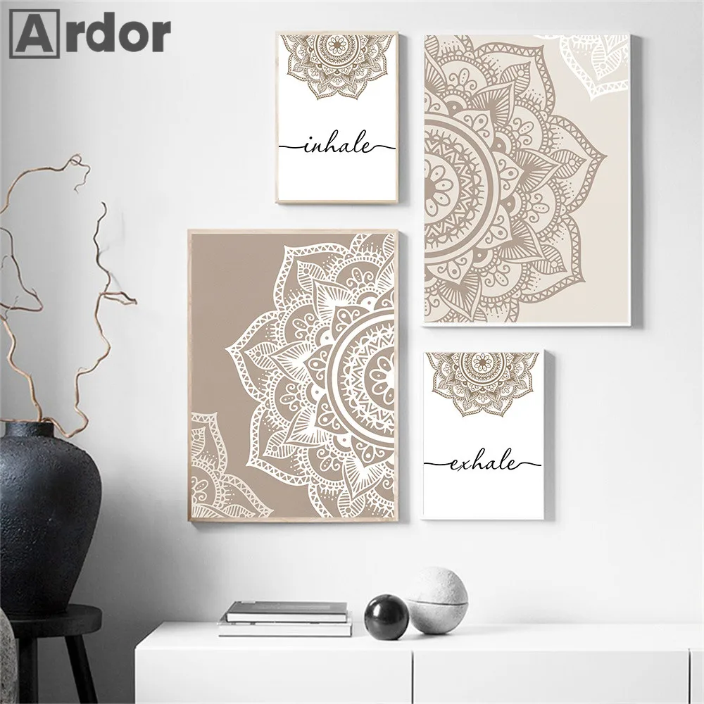 Богемный цветочный бежевый холст с принтом выдох вдох Мандал печать Йога дзен
