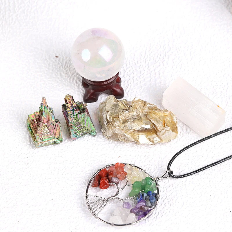 Подвеска из натуральных кристаллов семи чакр ювелирное украшение селенита