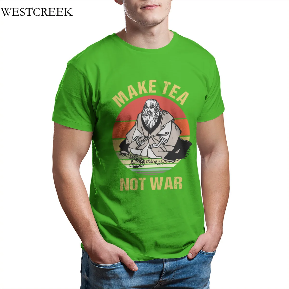

Wholesale Men's T-Shirt Make Tea Not War Japanese Punk Round Collar Top Quality Tees 42625