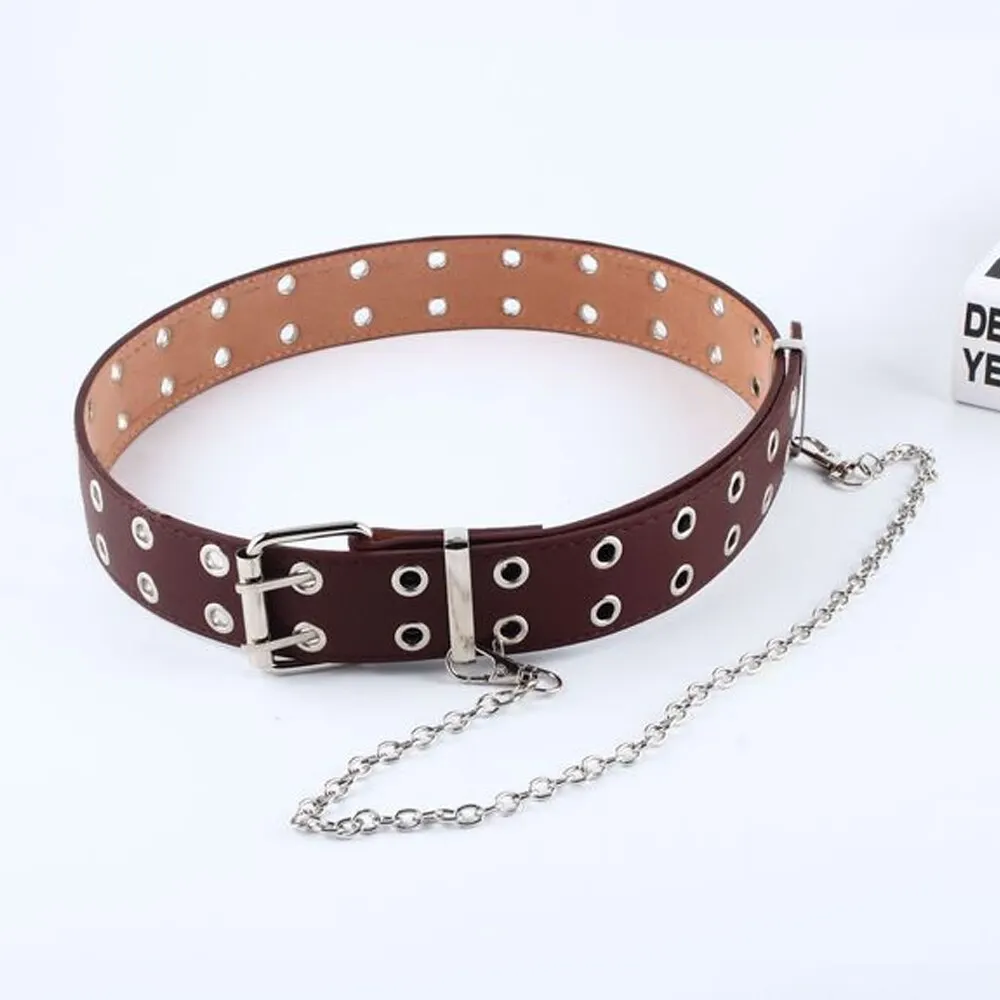 

Fashion Women Punk Chain Belt Adjustable Double/Single Row Hole Eyelet Jeans Waistband with Eyelet Chain Decorative Belts 2020