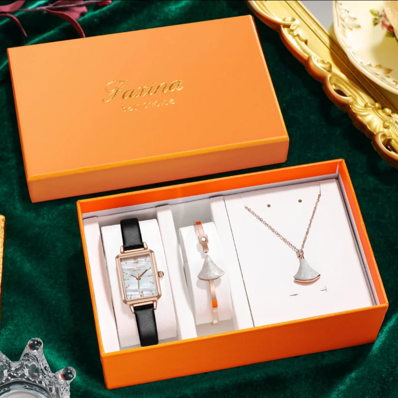 

2021 модные кварцевые часы, новые маленькие зеленые часы, модный квадратный подарочный набор, женские часы