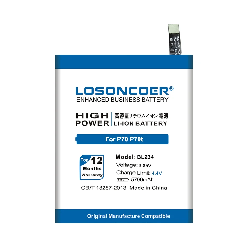 100% Оригинальные LOSONCOER 5000 мАч BL234 Батарея для lenovo A5000 Vibe P1m p1ma40 P70 P70t T P70A A батарея