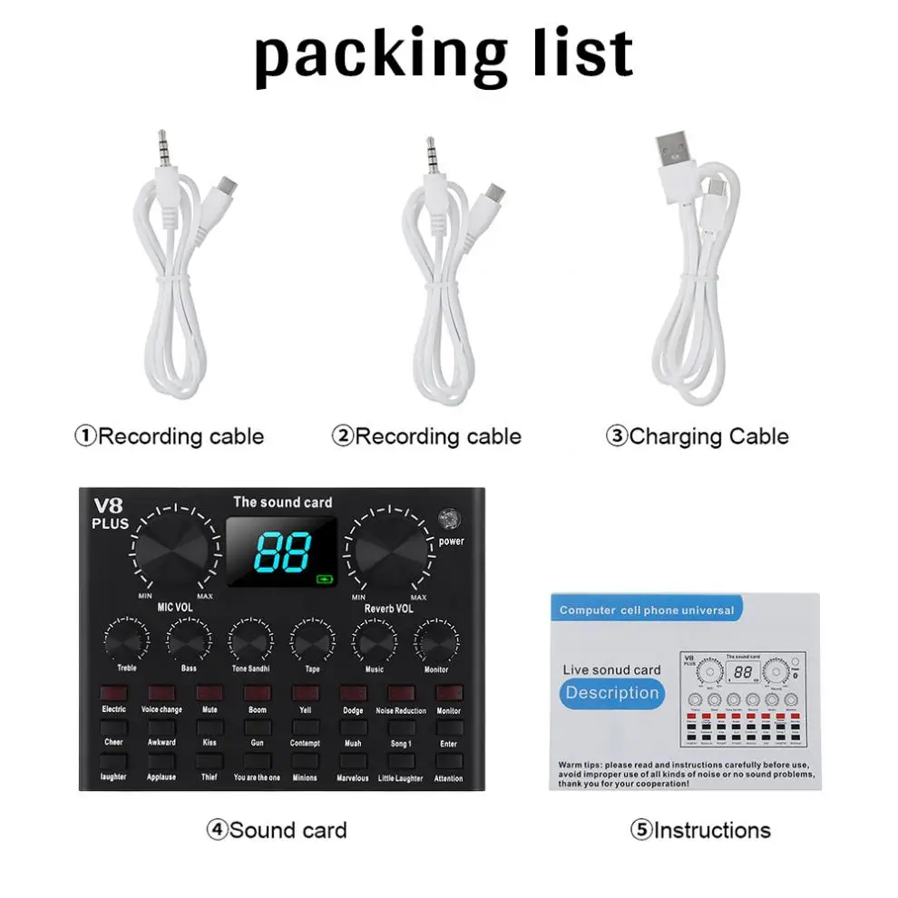 V8 Plus Bluetooth 4 1 аудио Внешняя USB гарнитура микрофон Webcast живая звуковая карта с