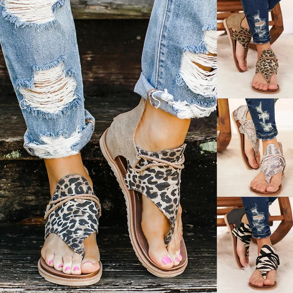 Women's Sandals Plus Size Summer Casual Roman Posh Vintage Leopard Flip Flop Comfy Beach Zipper Soft Shoes Freeshipping | Обувь