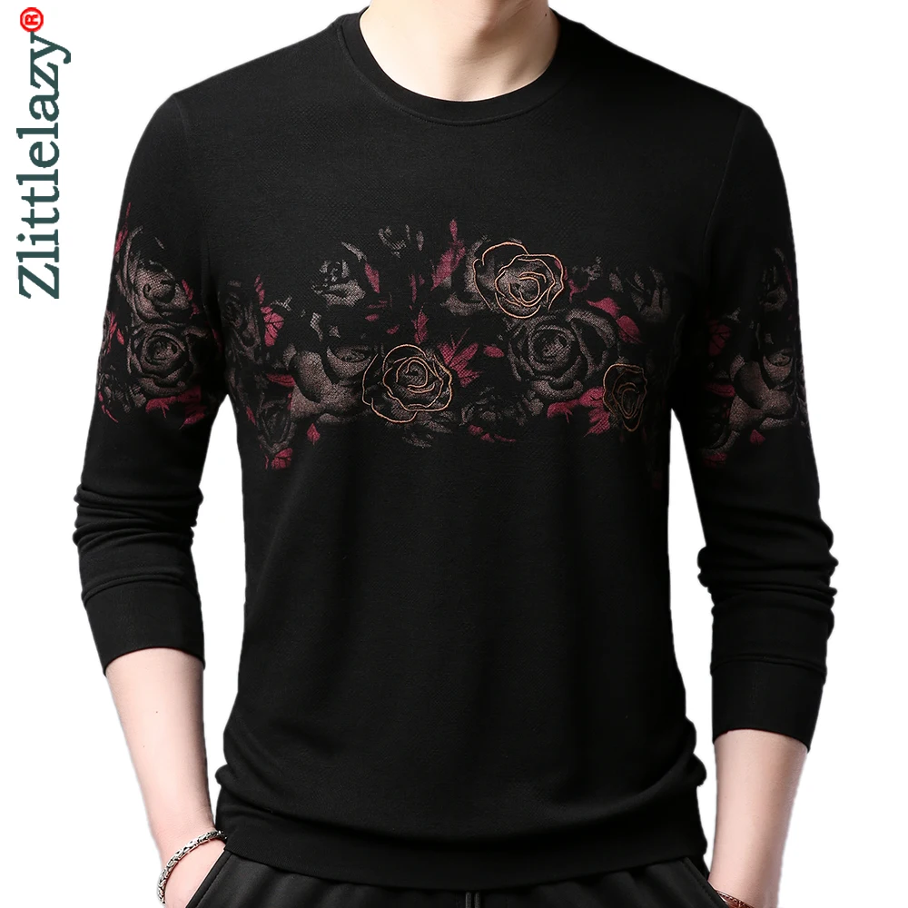 

2021 Brand Casual Hoodie Sweatshirt Men Clothing Streetwear Vintage Black Flower Hoodies Sweatshirts Mens Fashion Clothes 81301