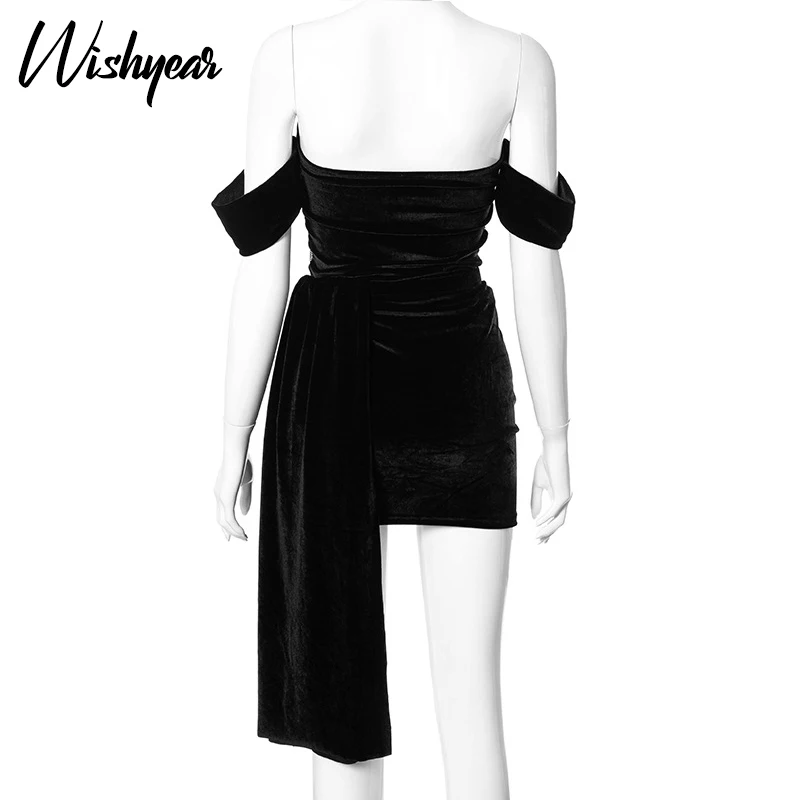 Wishyear Sexy Black Velvet Mesh Sheer Corset Top and Mini Skirts Two Piece Set for Women Dresses Summer Birthday Club Outfits