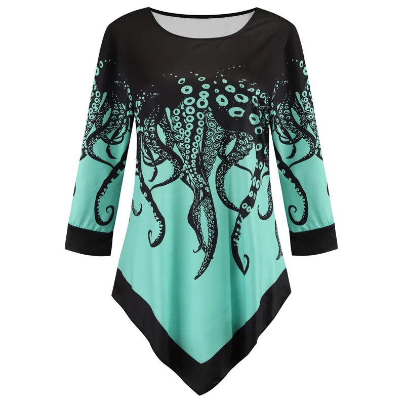 Футболка женская асимметричная с длинным рукавом модная смешная рубашка принтом