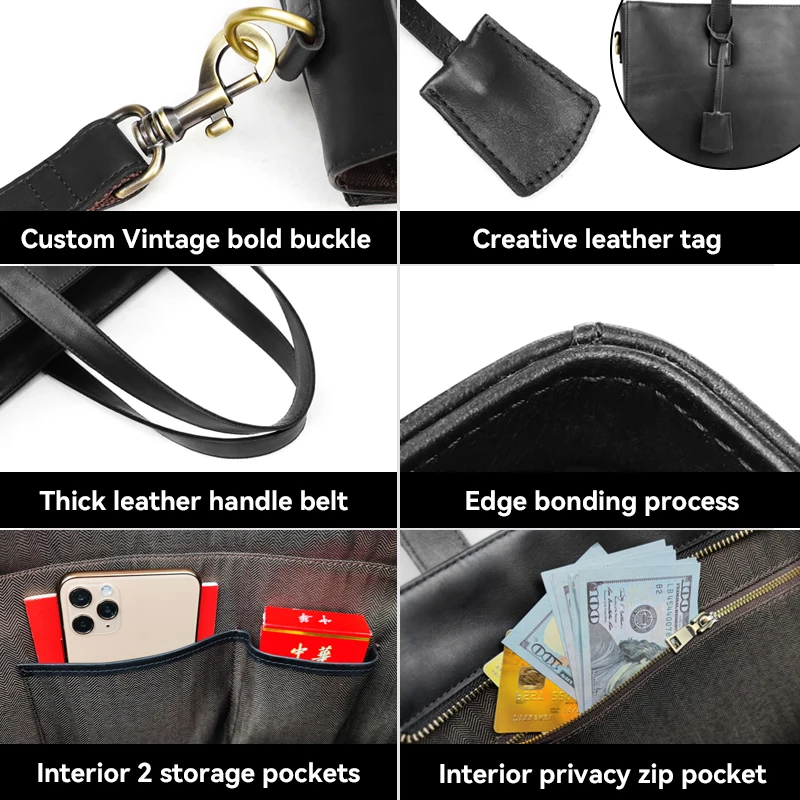 Fit For 16 Inch Laptop Shoulder Bag Handmade Genuine Leather Men's Briefcase Business Messenger Handbag Briefcases For Women