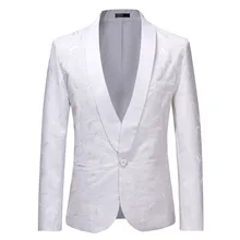 LUCLESAM Chaqueta de Jacquard de un botón para hombre, traje de boda ajustado, color blanco, 2021 (2)