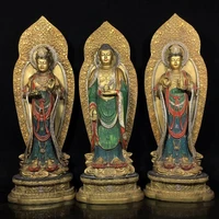 16 tibetan buddhism bronze painted western three saints amitabha bodhisattva avalokitesvara shakyamuni buddha statue 3 pieces
