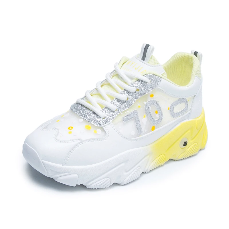 Женские кроссовки на массивной подошве Желтые Повседневные для бега в Корейском