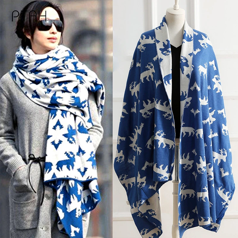 

[PTAH] Woolen Scarves Women's Autumn Winter Warmer Softer Shawl Wrap Scarves Comfort Stole Temperament Elegant Scarves 260*70cm