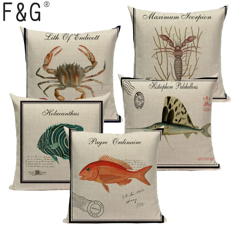 Наволочка морское существо льняная хлопковая декоративная наволочка в морском