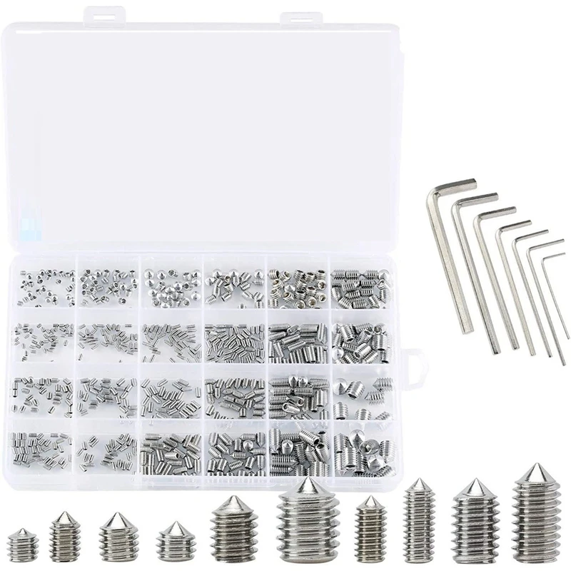 

667Pcs Hex Hexagon Socket Cone Point Set Screw Assortment Kit M2 M2.5 M3 M4 M5 M6 M8 Grub Screw With Hex Key
