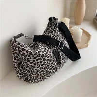 leopard shoulder bags 100 cotton canvas leisure bags black large capacity package for women portable oxford messenger bags