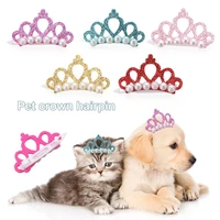 new crown shape dog bowknot pearl bow tie hairpin hair clip pet headwear headdress cat grooming pet supplies puppy accessories