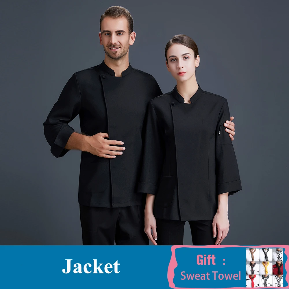 Black Coat Высококачественная Униформа шеф-повара унисекс с длинными рукавами однотонная куртка для повара еда обслуживание ресторан отель пекарня Кондитерская Рабочая одежда - Цвет: Black Coat