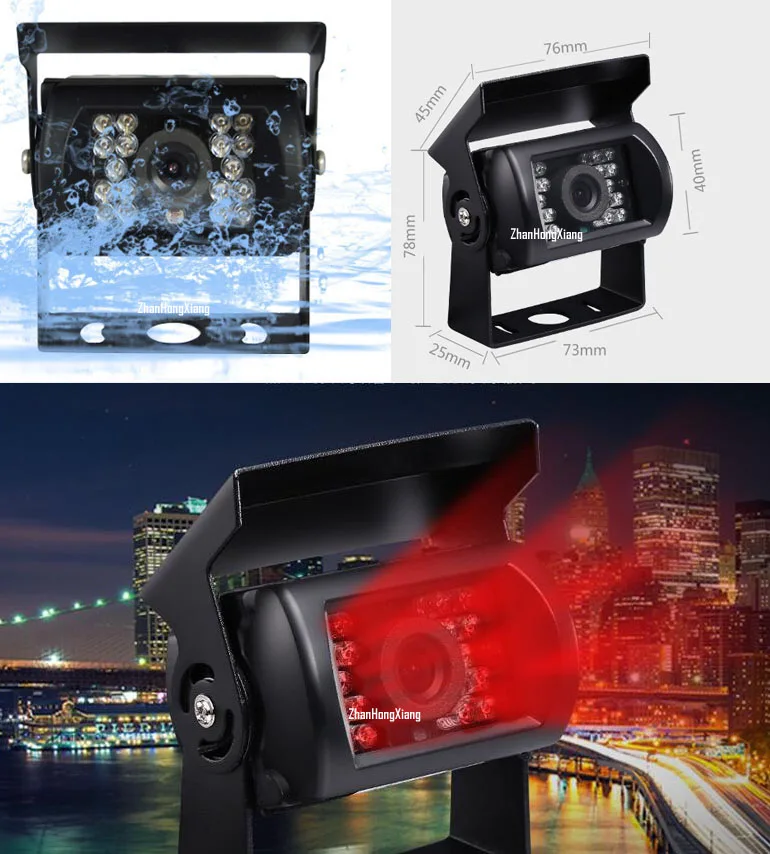 4Pin IR Night Vision Reversing Backup Camera System 12V/24V+ 7" LCD Monitor Car Rear View Kit 4 Pin for RV Bus Truck | Автомобили и