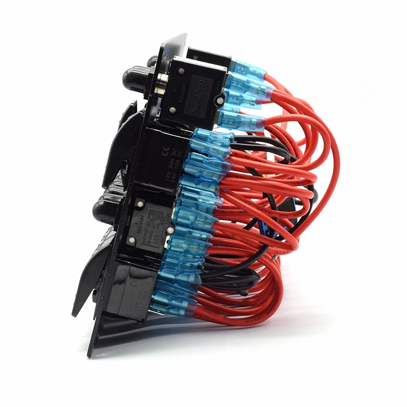 

10 Gang Marine Rocker Switch Panel with Digital Voltage Display Blue LED ON-Off Button Switches