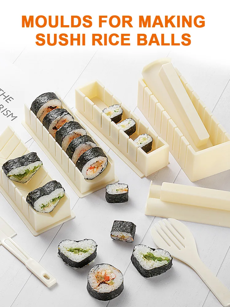 

10 Pcs Sushi Machine Set Japanese Rice Ball Cake Roll Mold Multifunctional Sushi Machine Tool Kitchen Cooking Accessories