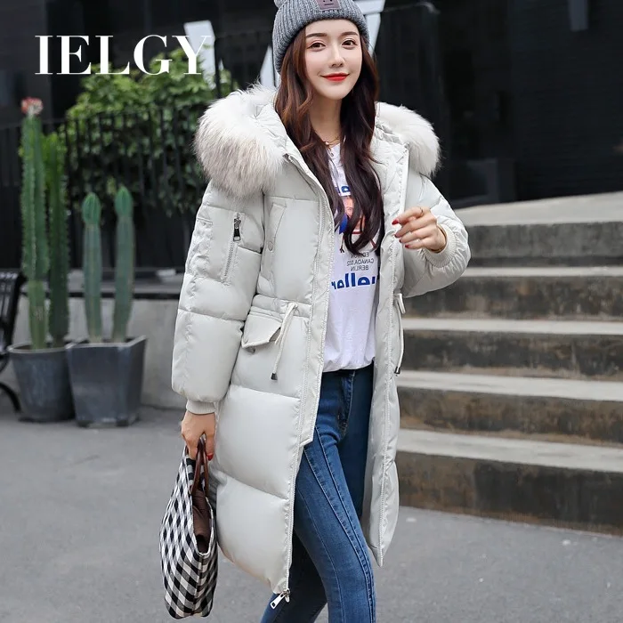 

IELGY Women's Cotton Jacket Mid-length Winter New Slim Thick Hooded Waist Fashion