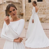 simple wedding dresses 2021 scoop backless a line long sleeve crepe elegant bride dress muslim bridal gowns vestido de noiva