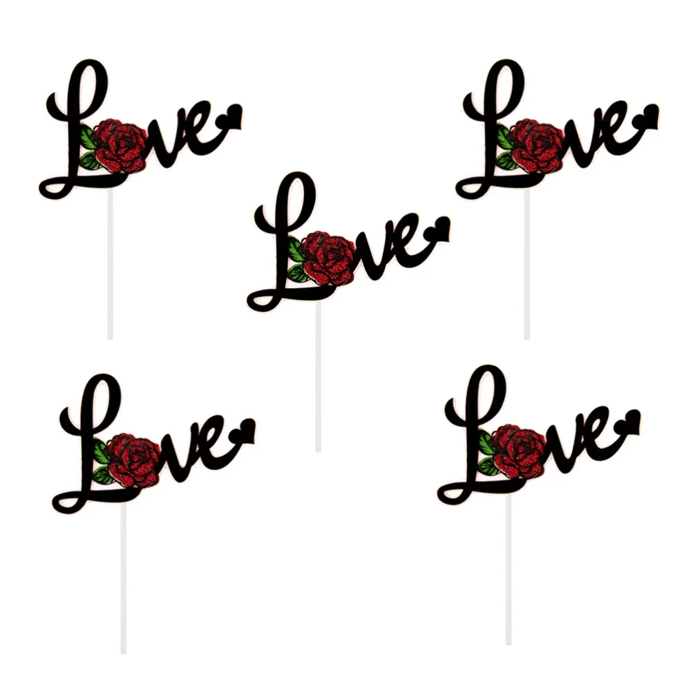 

5pcs Cake Topper LOVE Design Paper Cupcake Picks Party Supplies Cake Topper for Party Decor Birthday Valentines Day Wedding