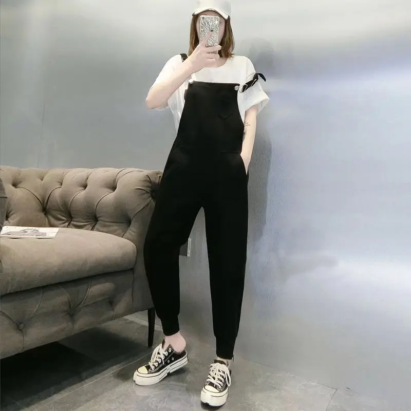 

2021 Fashion Loose Solid Jumpsuit Women Strap Dungaree Pencil Trousers Ladies Overalls Pants Casual Playsuits Plus Size Y119