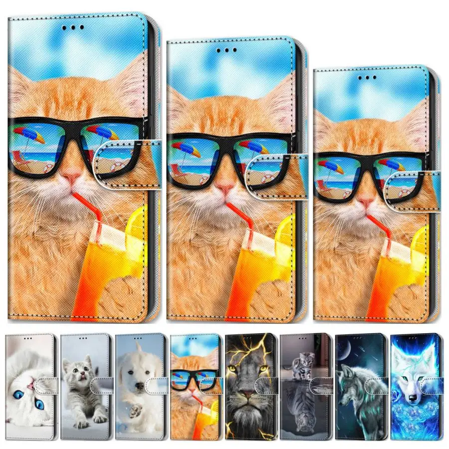Милый детский чехол-книжка с кошкой и тигром для Samsung Galaxy A20 A30 A30S A40 A40S A50 A50S A60 A70 A70S