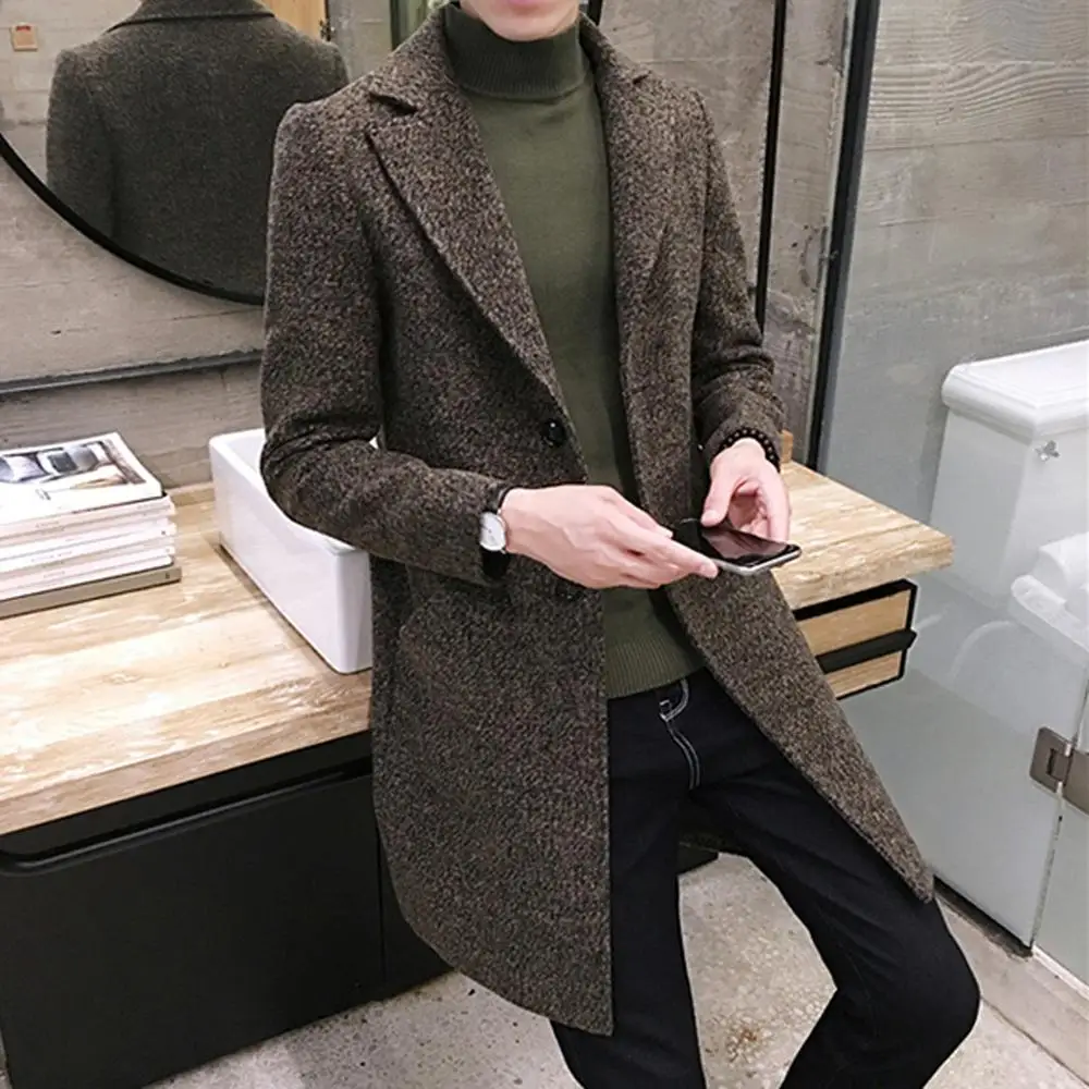 New Winter Woolen Coat Men Leisure Long Sections Coats Mens Pure Color Casual Fashion Jackets / Overcoat | Мужская одежда