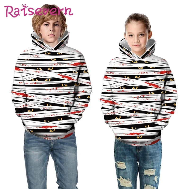 Толстовки с капюшоном для мальчиков и девочек на Хэллоуин детская толстовка