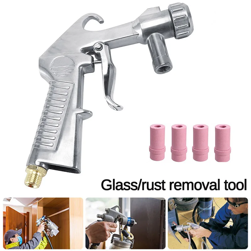 

Portable Spray Guns Pneumatic Glass/rust Removal Abrasive Power Tools with 4 Ceramic Nozzles Stainless Steel Joints