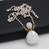 80cm natural essential oil diffuser perfume bottle two glass pearl chain white jades necklace pendant accessories gift 20x38mm