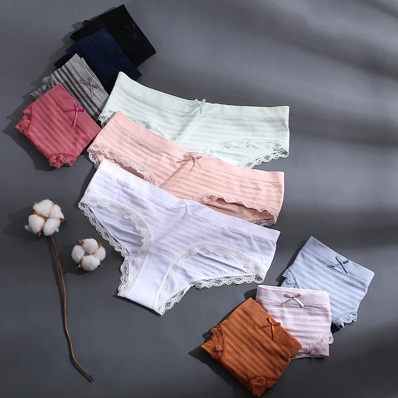 

FINETOO Women Sexy Lace Floral Panties M-3XL Transparent Women's Underpants Female Brief Cute Bow 10 Colors Plus Size Lingerie