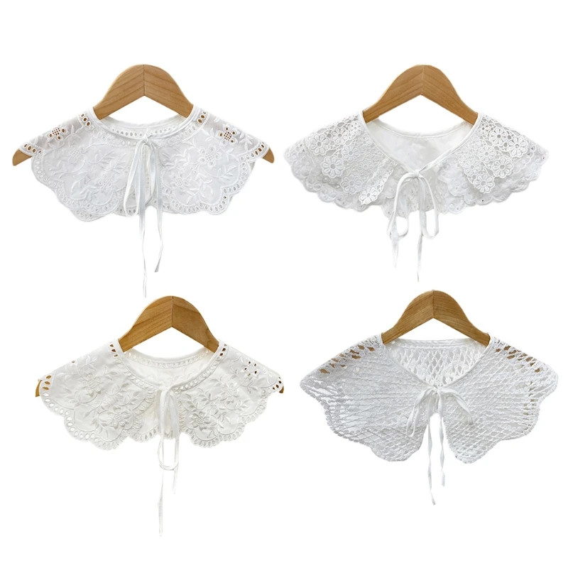 

P8DB корейский стиль Поддельный Воротник шаль Милая Вышивка цветочное кружево декоративное ожерелье половина рубашки ожерелье накидка ажур...