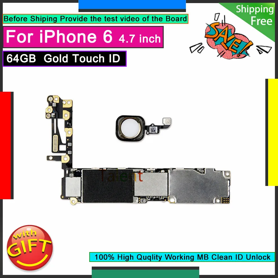 Для IPhone 6 материнская плата 64 Гб Gold Touch ID Кнопка Домой разблокированная