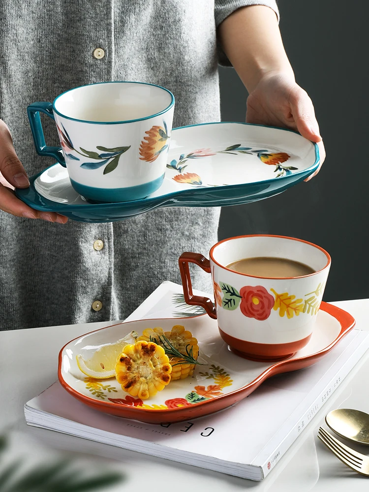 Ручная роспись керамический набор посуды для завтрака глазурованная чашка
