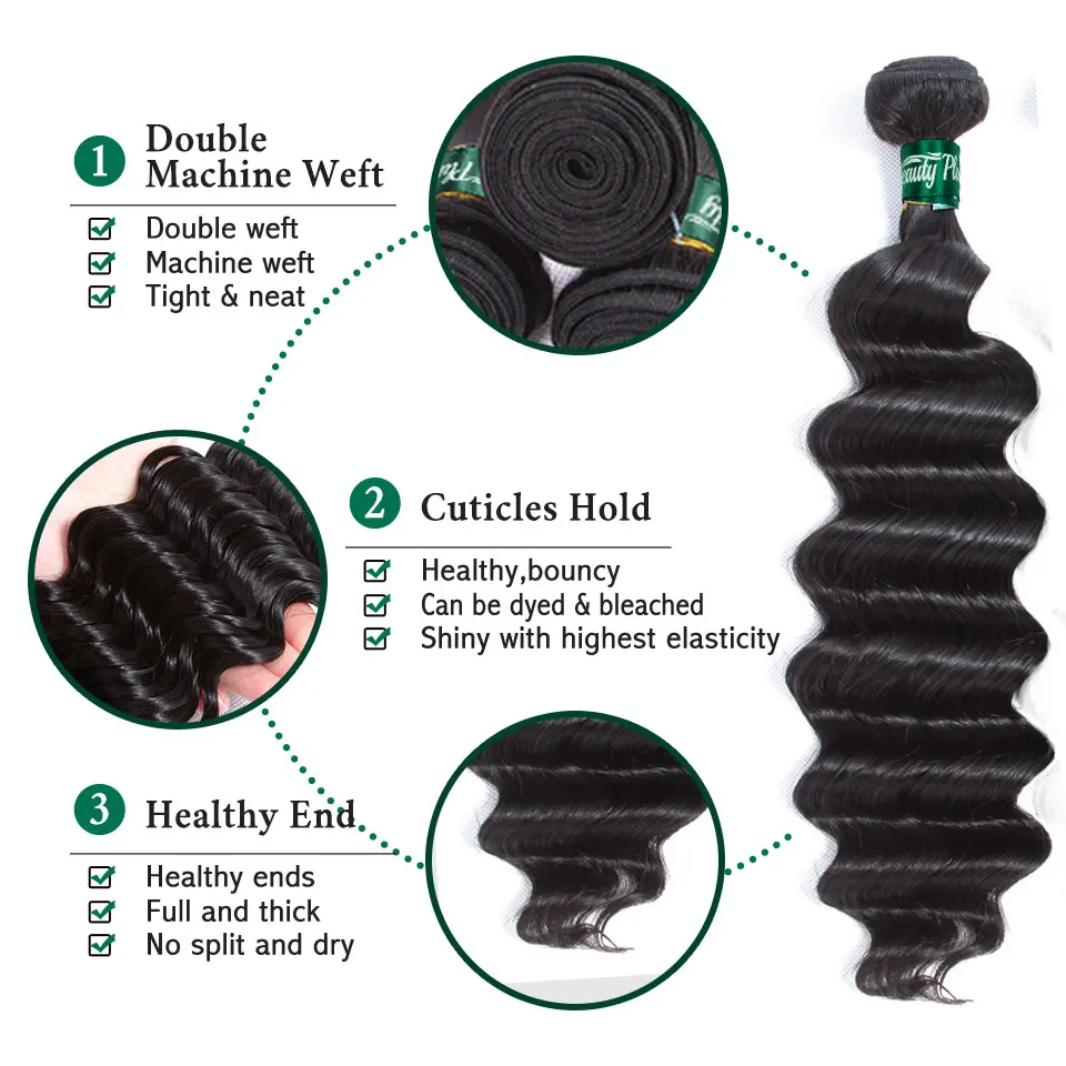 Свободные глубокие волнистые человеческие волосы 3 пучка с закрытием 4x4