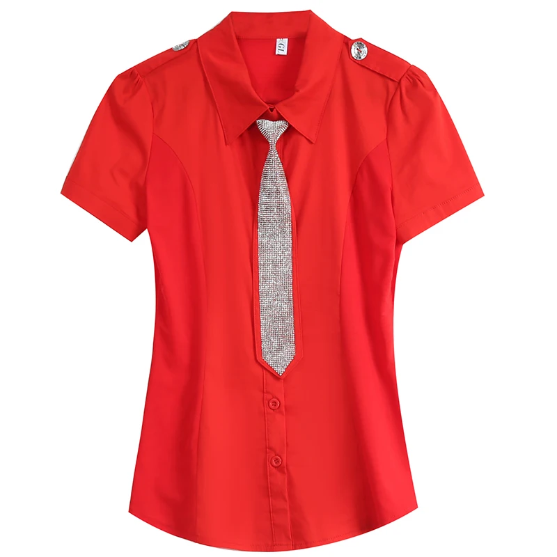 

New Korean Short Sleeve professional shirt with diamond tie in summer 2020