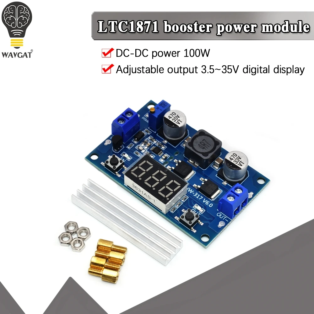 

LTC1871 DC DC Step Up Booster Converter 3-35VDC to 3.5-35VDC + LED Voltmeter DC-DC Step Up Module Power Supply Voltage Regulator