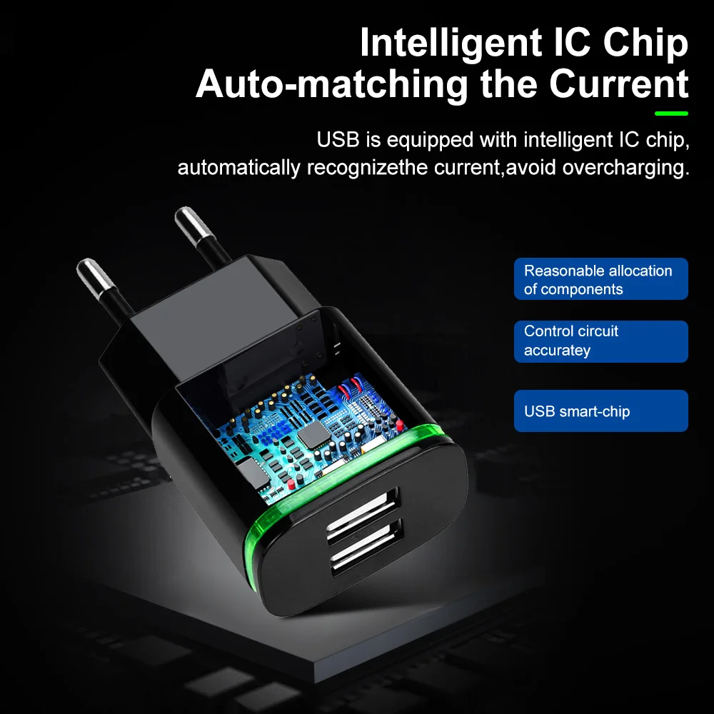 Сетевое зарядное устройство ANMONE с двумя USB-портами вилка стандарта ЕС США 5 В 2 А
