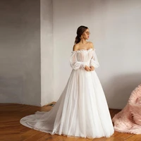 elegant sweetheart off the shoulder wedding dresses tulle pleat full sleeve zipper ball bridal gowns court train 2021 new summer