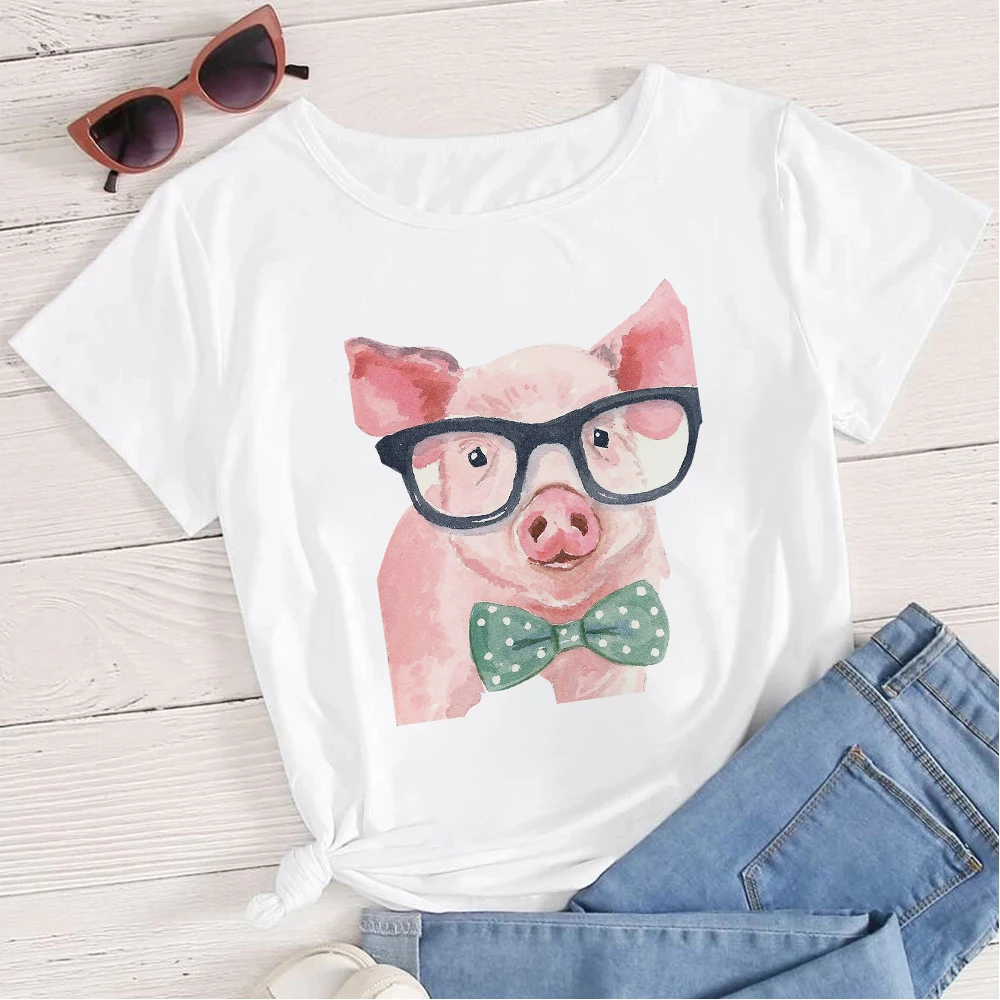 

Leopard Bandana Pig Bow Women Tshirt Breathable Young Girl Style Shirt Women Short Sleeve Harajuku Vogue Clothes Trend