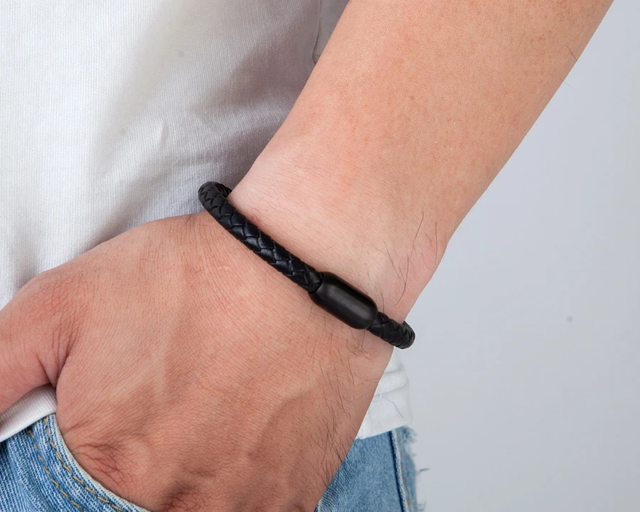 Fashion Simple Style Stainless Steel Men's Leather Bracelet Multi-color Black Leather Bangle For Boys Handsome Birthday Gift