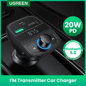 ugreen car charger quick charge 4 0 for phone fm transmitter bluetooth car kit audio mp3 player fast dual usb car phone charger free global shipping