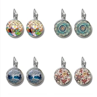 new arrival colorful house and tree sliver color earring tree of life france earrings for women yoga amulet mandala earhook gift