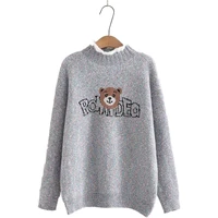 autumn winter womens preppy style childlike color blocking collar letter bear sweater jacquard knit pullover 2011941