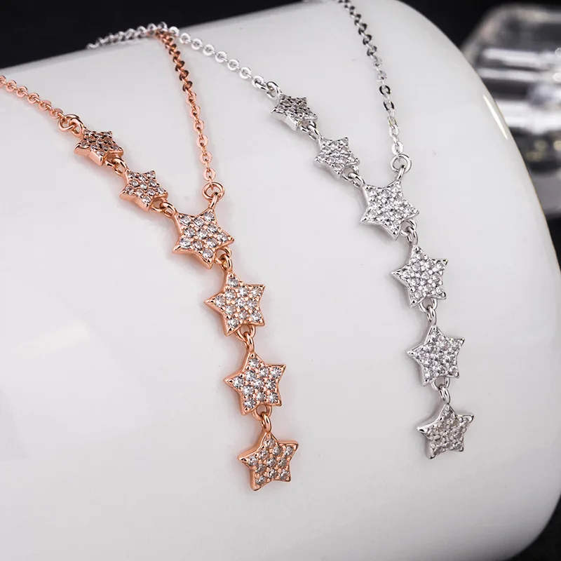

925 sterling silver tassel star necklace six stars diamond tassel five-pointed star clavicle chain for women Christmas jewelry