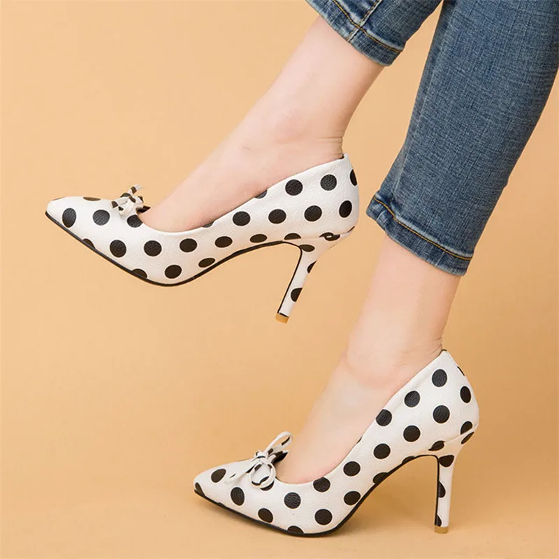 

Polka Dot High Heels Pumps Shoes Women Pointed Toe Slip on Stiletto Pumps 2020 New Spring Elegant Party Office Ladies Shoes