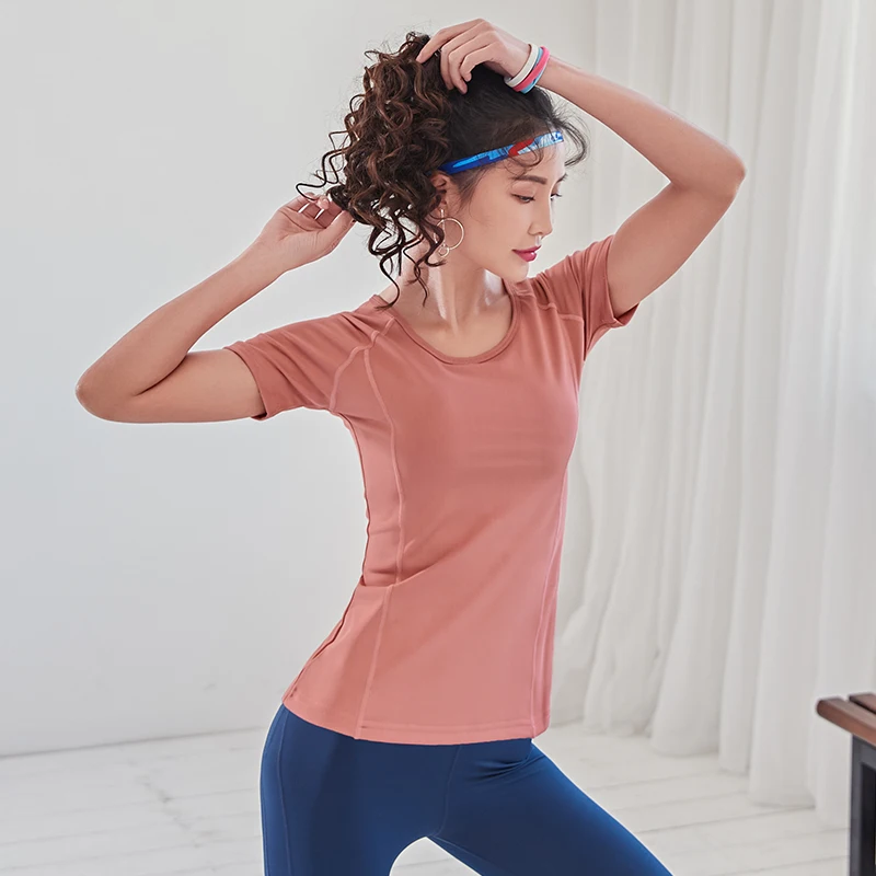 Спортивная женская футболка для йоги быстросохнущая бега одежда фитнеса с